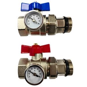 1″ Red and Blue Nickel-Plated Manifold Ball Valve Set for underfloor heating manifold