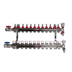 Nickel-Plated Solid Brass Underfloor heating manifold - 12 circuit manifold