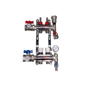 Underfloor heating manifold - 2 circuit manifold - Nickel-Plated Solid Brass