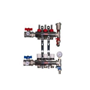 Underfloor heating manifold - 3 circuit manifold - Nickel-Plated Solid Brass manifold