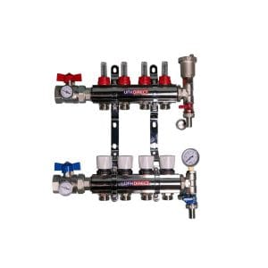 Underfloor heating manifold - 4 circuit manifold - Nickel-Plated Solid Brass manifold