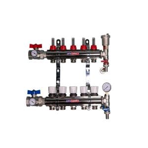 Underfloor heating manifold - 5 circuit manifold - Nickel-Plated Solid Brass manifold