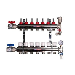 Underfloor heating manifold - 7 circuit manifold - Nickel-Plated Solid Brass manifold