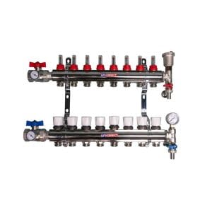 Underfloor heating manifold - 8 circuit manifold - Nickel-Plated Solid Brass manifold